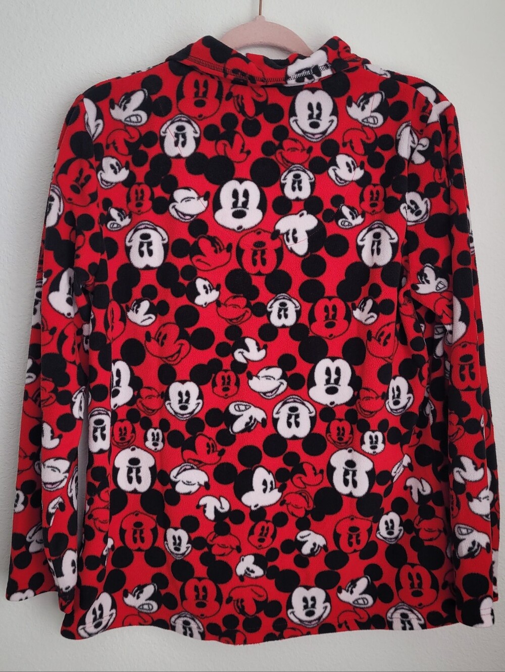 Disney Mickey Mouse Fleece Button Down Pajama Top Red Black L Loungewear Cozy - Picture 4 of 6